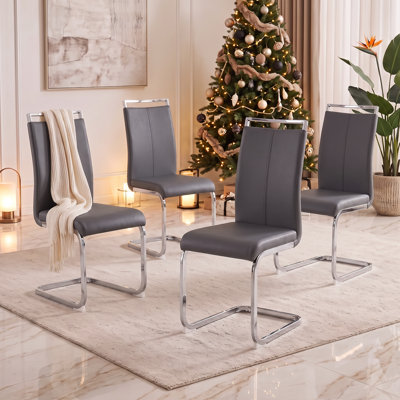 Chaises de salle à manger en faux cuir modernes avec base chromée (ensemble de 4)