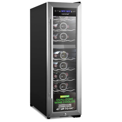 Nutrichef 24 Bottle Wine Fridge | Dual Zone Wine Chiller | Adjustable Temperature 41Â°f To 64Â°f |Quiet Operation | Wine Cooler For Home, & Office | Free Standing 39x11x23 In (black)
