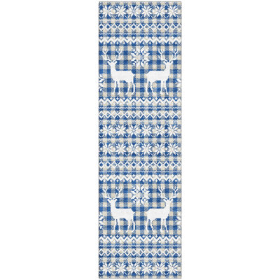 Premium Machine Washable Dockside AMF1820 Reindeers and Snowflakes Rug
