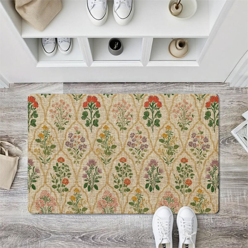 Tapis de sol beige à motif floral 24 po x 36 po pour le jardin intérieur et extérieur