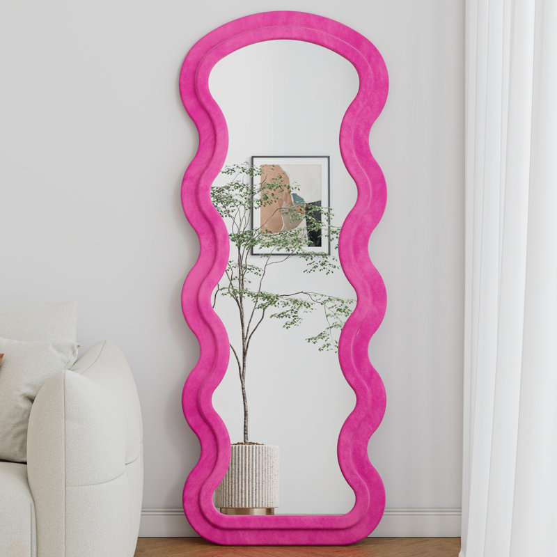 Flannel Full Length Wave Rose Floor Mirror  For Bedroom Living Room Hanging Or Against The Wall, Rose