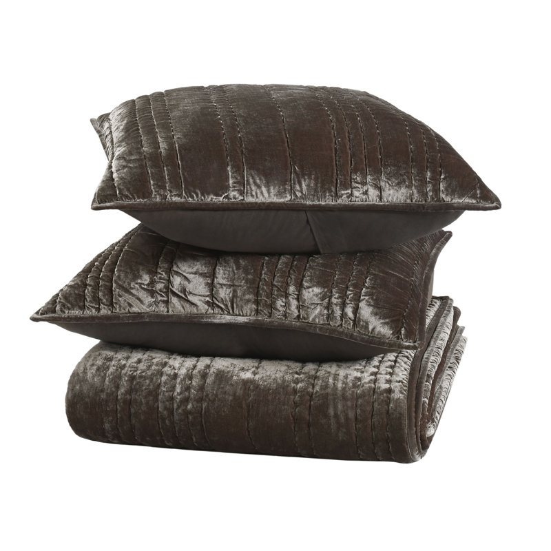 Seville 4-Piece Velvet Fabric Sable King Quilt Set