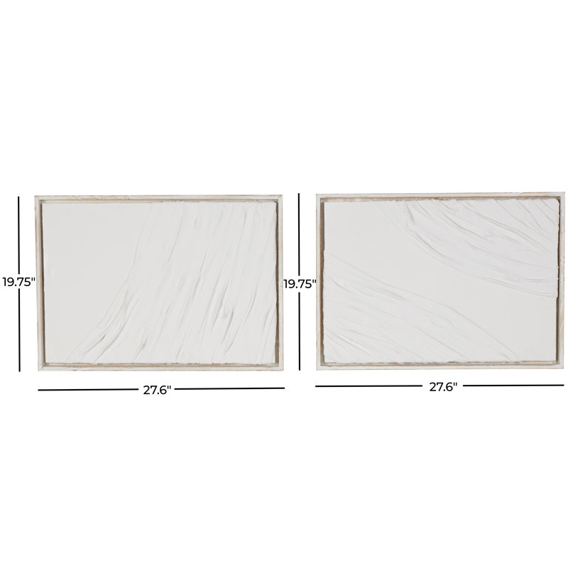 Wood Dimensional Wavy Textured Panel Abstract Cream Wall Decor Set, White, 19.75'' H x 27.6'' W x 1.8'' D