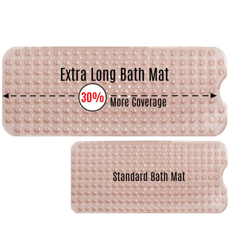 Extra Long Non-Slip Bathtub Mat with Suction Cups, Coral