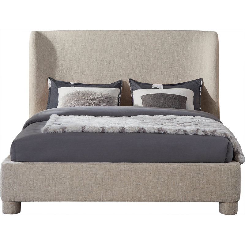 Lit plateforme tapissier Kiria, Grand, Tissu texturé en lin beige