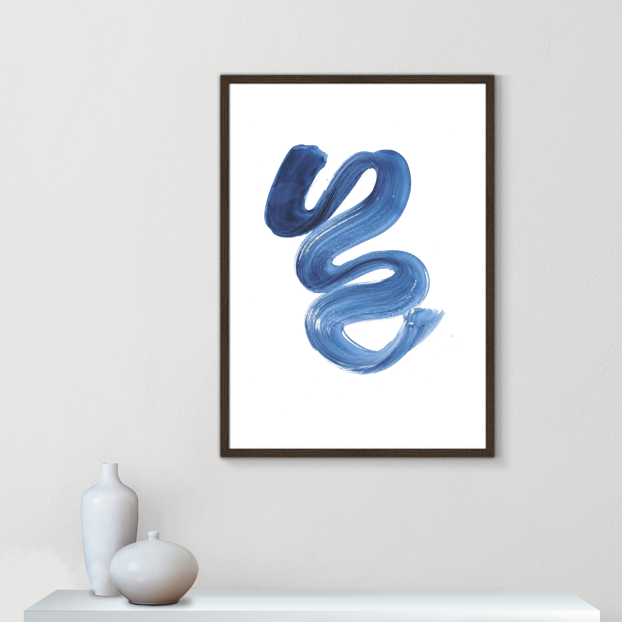 Slinky Indigo II by Filippo Ioco  - Painting Print, Walnut Wood Framed Paper, 35.5" H x 25.5" W x 0.75" D