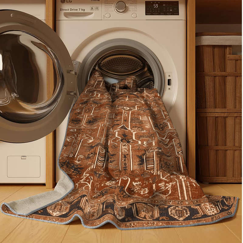 Tapis brun turc lavable à la machine, Rectangulaire 8 pi x 10 pi