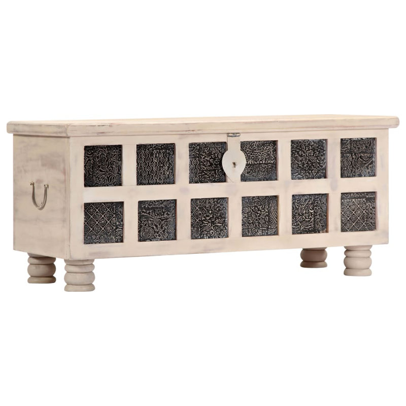 Boîte de rangement en bois d'acacia massif blanc 43,3 po x 15,7 po x 17,7 po