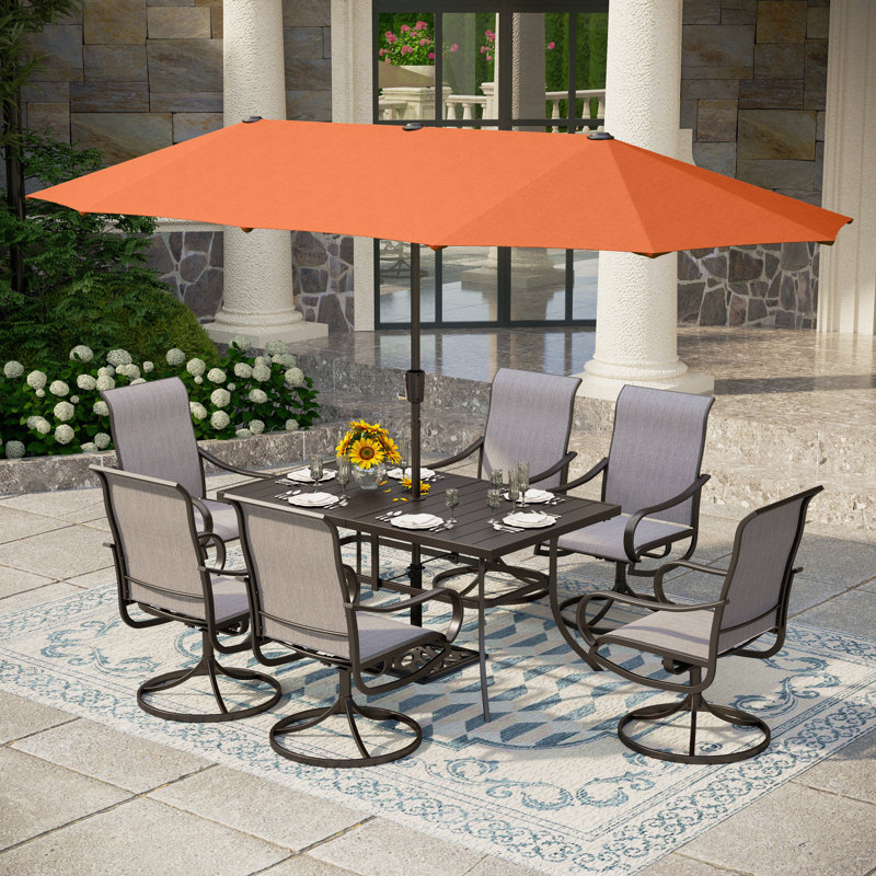 Nako 6 - Person Patio Dining Set with Rectangular Table, Orange