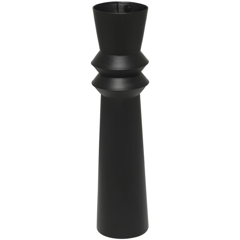 Black Metal Tall Art Deco Fluted Floor Decorative Vase, 8" x 8" x 32", Black, 31.75" H x 8.3" W x 7.8" D