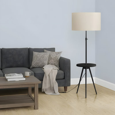 Lighting, floor lamp, 63-inch height, black metal, ivory/cream shade, modern style