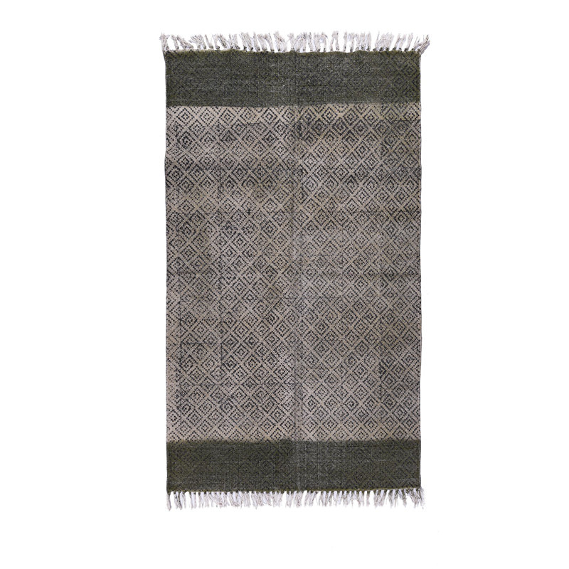 Tapis gris en coton tissé à plat à la main à motif géométrique, Rectangle 3 pi x 5 pi