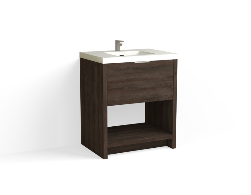 Vista 30" W Freestanding Single Bathroom Vanity, White Nanomatte/Polished Nickel, Single-Hole, White Matte