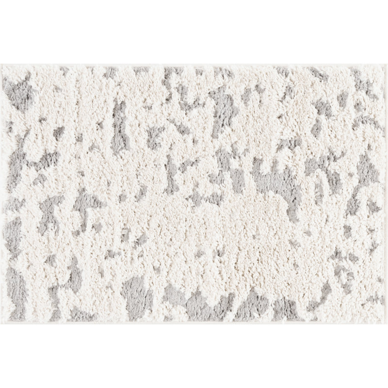 Romanie Contemporary Abstract Ivory/Gray Indoor Shag Area Rug, Rectangle 2' x 3'