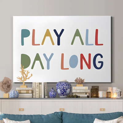 Play All Day Long' Colorful Typography Kids Framed Canvas Art