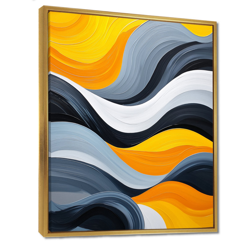 Oefuines bleues et jaunes océan lignes à vapeur III - art mural minimalisme, H 40 po x l 30 po, Doré