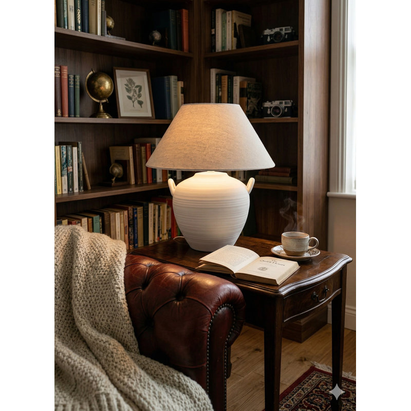 Ceramic Table Lamp, White, White