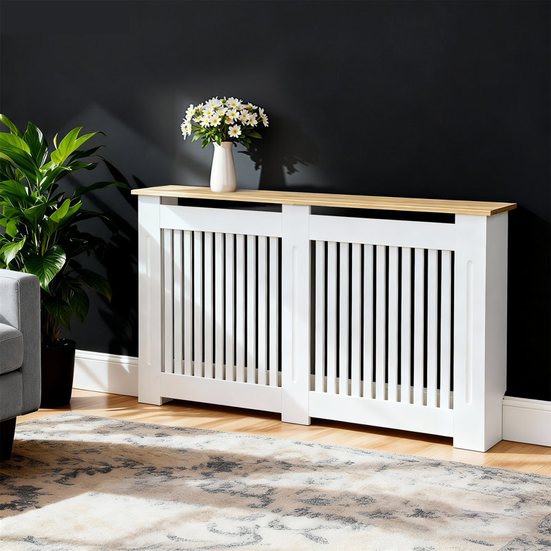 Tablette haute haute pour radiateur avec revêtement en bois et plateau en bois aggloméré, H 36,42 po x l 59,84 po x P 7,87 po