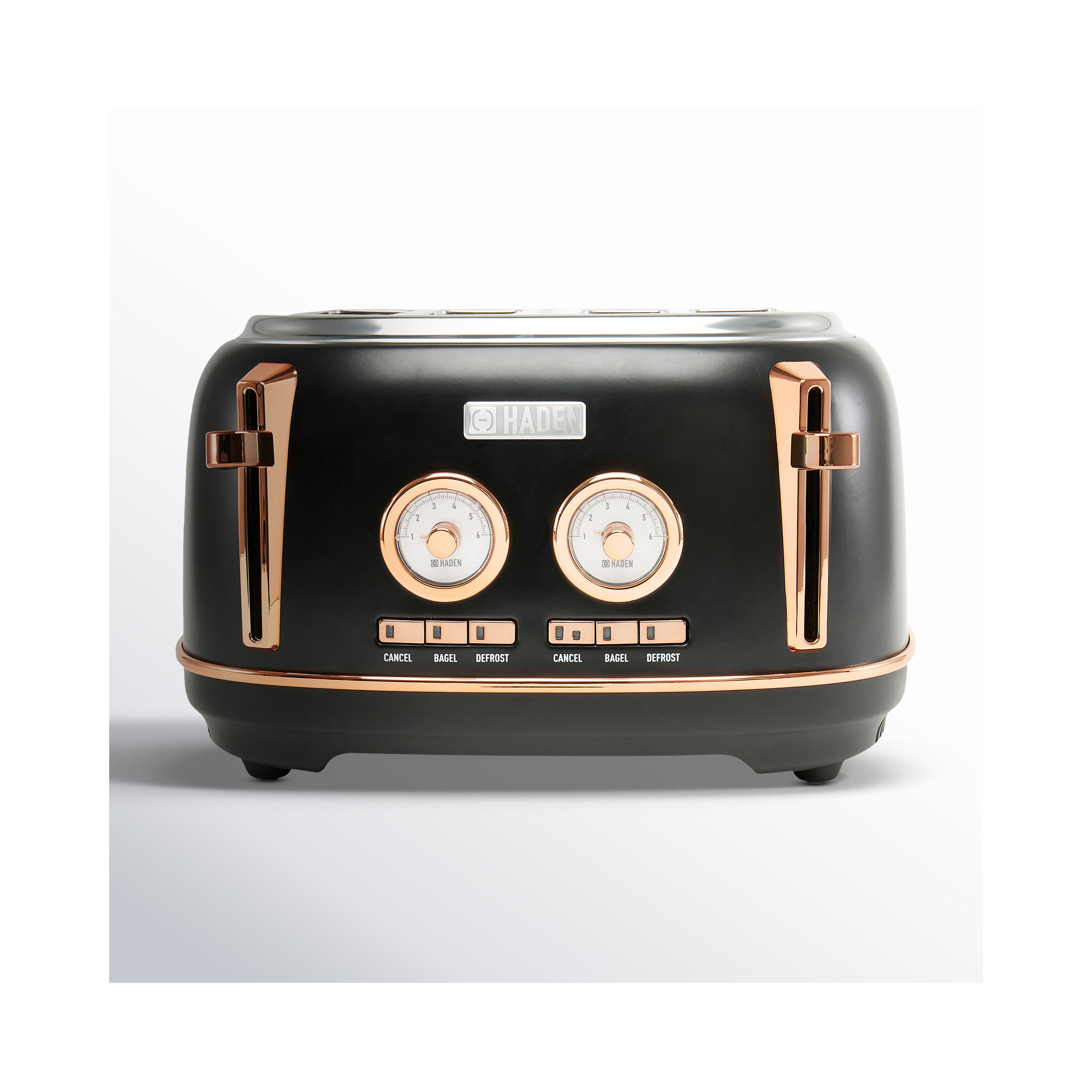 HADEN Dorset 4-Slice Wide Slot Toaster, Black/Copper