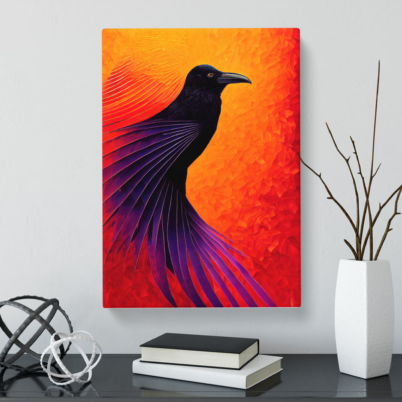 Kujawski Raven Bird Flame Art - Wrapped Canvas Print, 50cm H x 35cm W