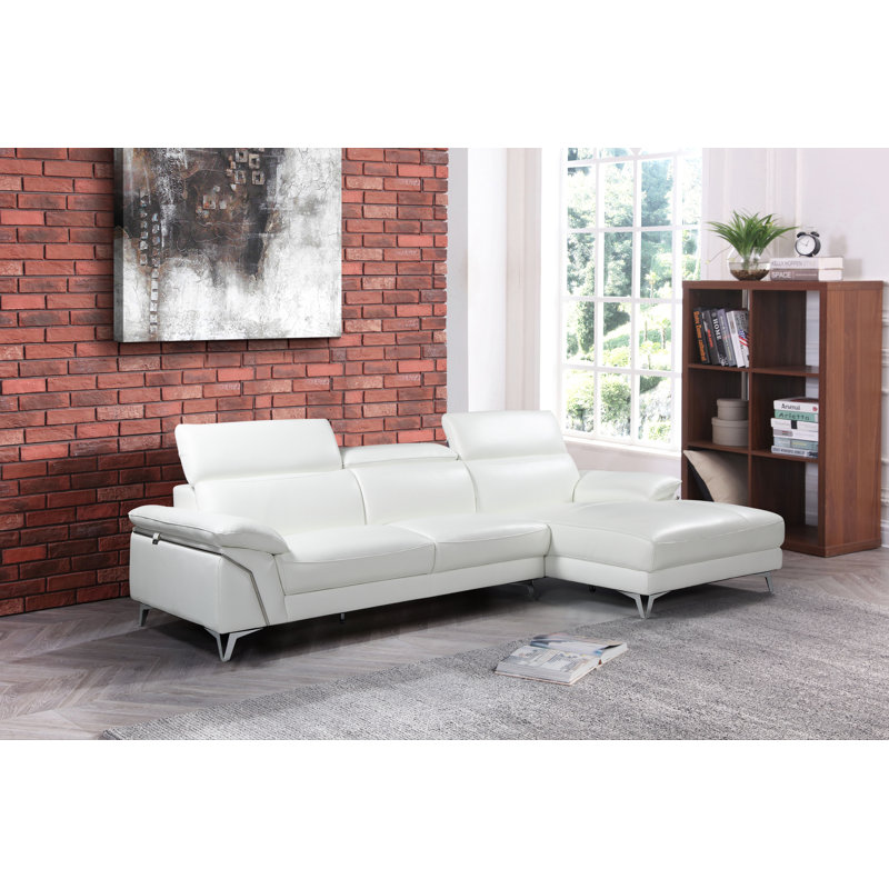 Canapé et méridienne en cuir véritable de 114 po de large Gailbrook, Cuir véritable blanc