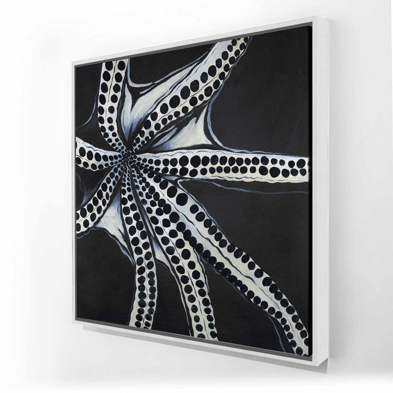 Grande toile tentacule de poulpe | Décoration de salle de bain marine, H 25,25 po x l 25,25 po, Noir, Blanc