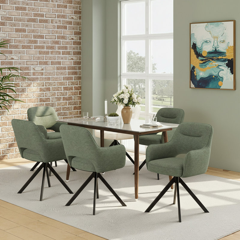 51cm H Fabric Upholstered Metal Upholstered Back Armchair in Beige, Green
