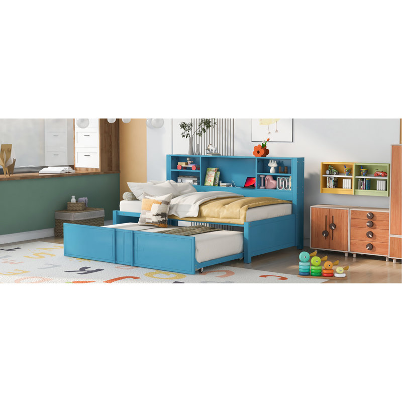 Lit de jour simple en métal avec rangement, ports, couchette - Bleu magnifique dans la couchette, rangement au design exquis