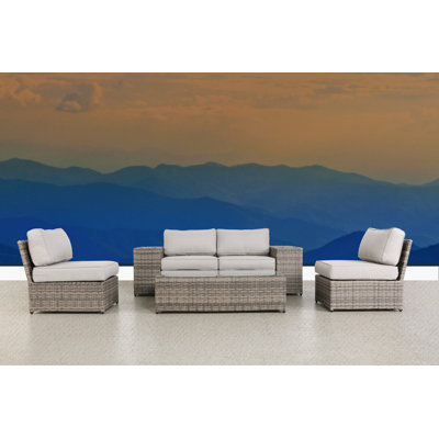 Ensemble de conversation en osier pour 4 personnes avec coussins Avaneesh