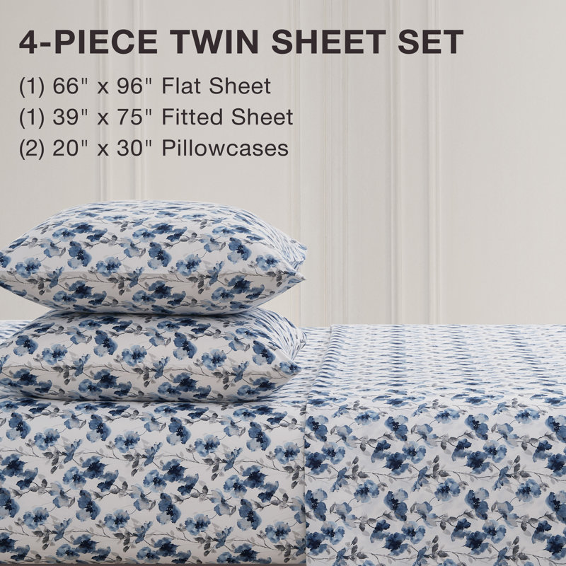 BCBG Microfiber Sheet Sets with Extra Pillowcases, Twin, Madison-Insignia Blue
