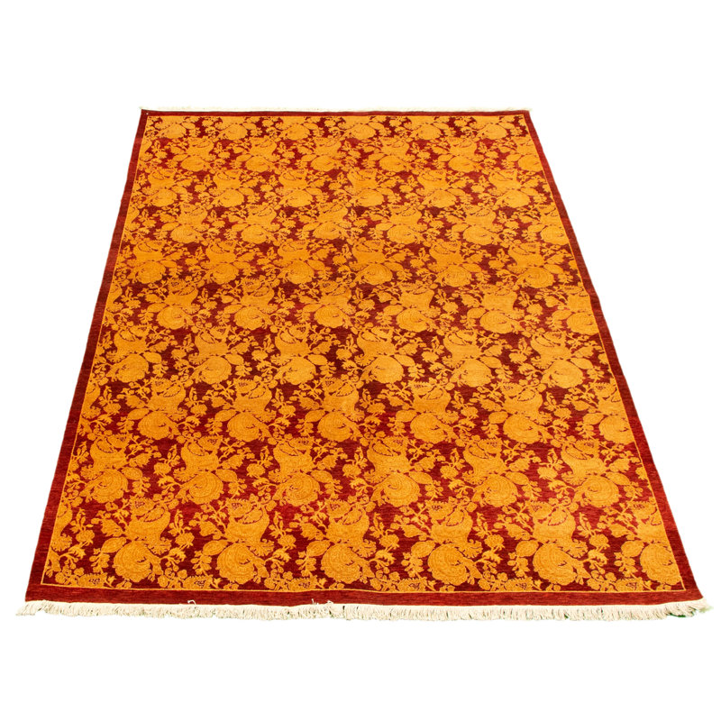 One-of-a-Kind Rectangle 5' X 8' New Age Wool Area Rug in Dark Red/Light Yellow