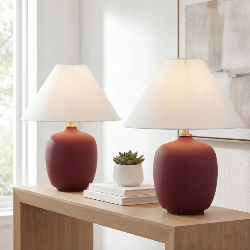 Delphi 18.25" Minimalist Scandinavian Resin/Iron LED Table Lamp, Matte Wine Red