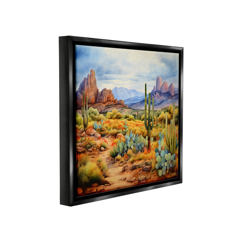 "Vast Desert Mesa" par RB sur toile, H 18 po x l 18 po, Cadre flottant noir de jais