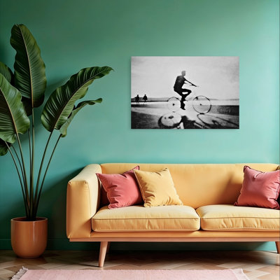 «Dreamy Cyclist Silhouette Abstract Dreamy Ethereal Beach Landscape», art mural