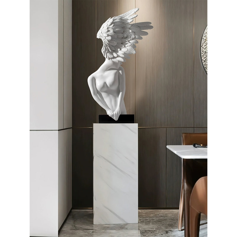 Zen-Style Fiberglass Angel Sculpture Decoration Item, White