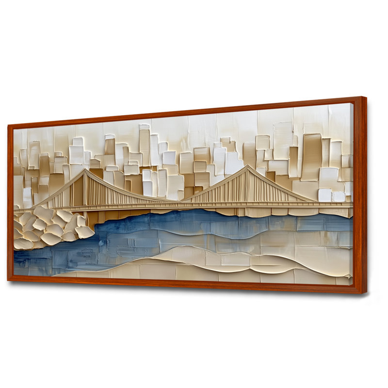 Vue panoramique du Golden Bridge - Tableau encadré, H 28 po x l 60 po, Cadre flottant brun
