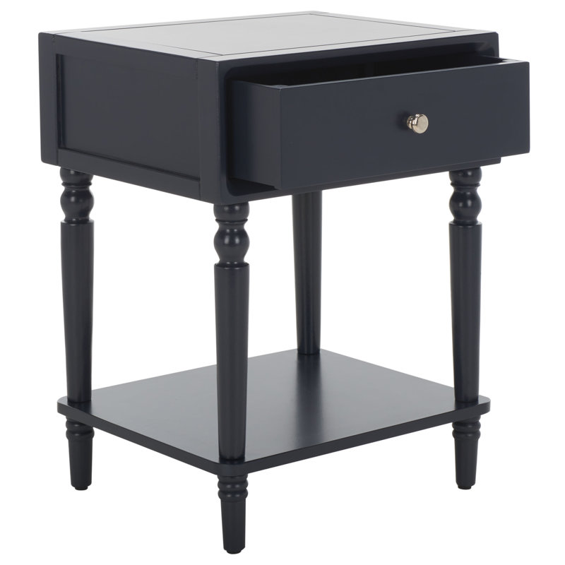 Table de bout en bois massif avec rangement Kleban, Bleu marine