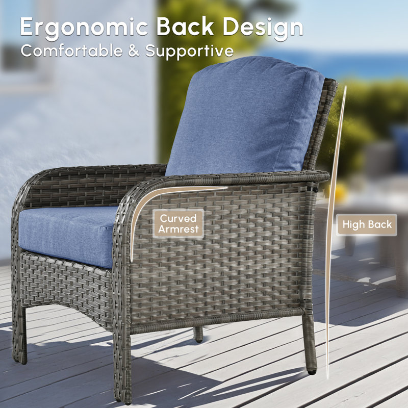 2 - Person Outdoor Seating Group With Cushions And End Table, Denim Blue