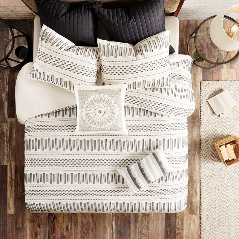 Édredon en coton Ink + ivy - double / grand, avec accents gris anthracite, 100% coton, 2 taies décoratives, taille grand chic / gris anthracite