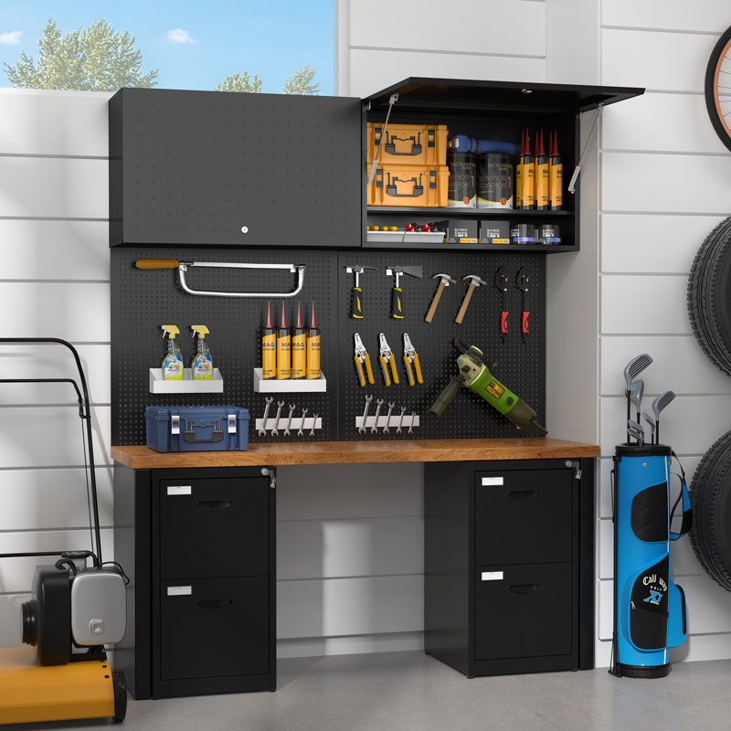Metal Wall Cabinet for Garage, Garage Cabinet Wall Mounted, Lockable Small Tool Cabinet with Adjustable Shelf, Hanging Cabinet for Warehouse, Workshop, 20" Hx 32" W x 13" D