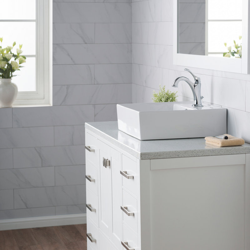 Elavo Ceramic Square Vessel Bathroom Sink with Faucet and Overflow, Chrome
