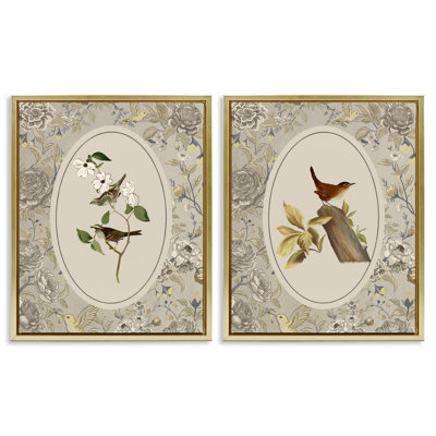 Ensemble de cadres flottants 2 pièces Vintage Birds & Toile, design par Radhika Modi