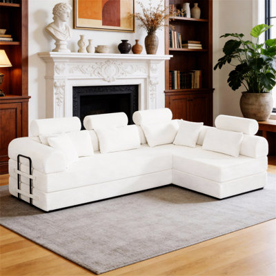 L Shape Modular Sectional Sofa, Compressed Sectional Sofa Modern Minimalist Style Corduroy Couch,Unfold Into A Bed, Bedroom, Comfy Compressed Sofa Couch Space-Efficient Design