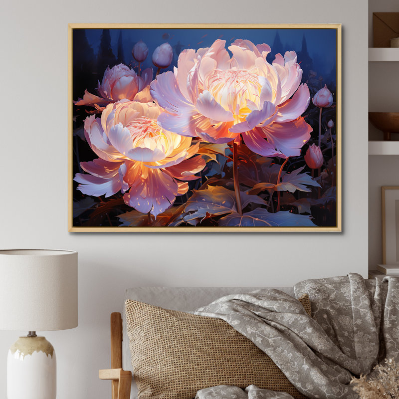 Peony Petals Elegance III sur impression sur toile, H 24 po x l 32 po x P 1 po, Cadre naturel flottant