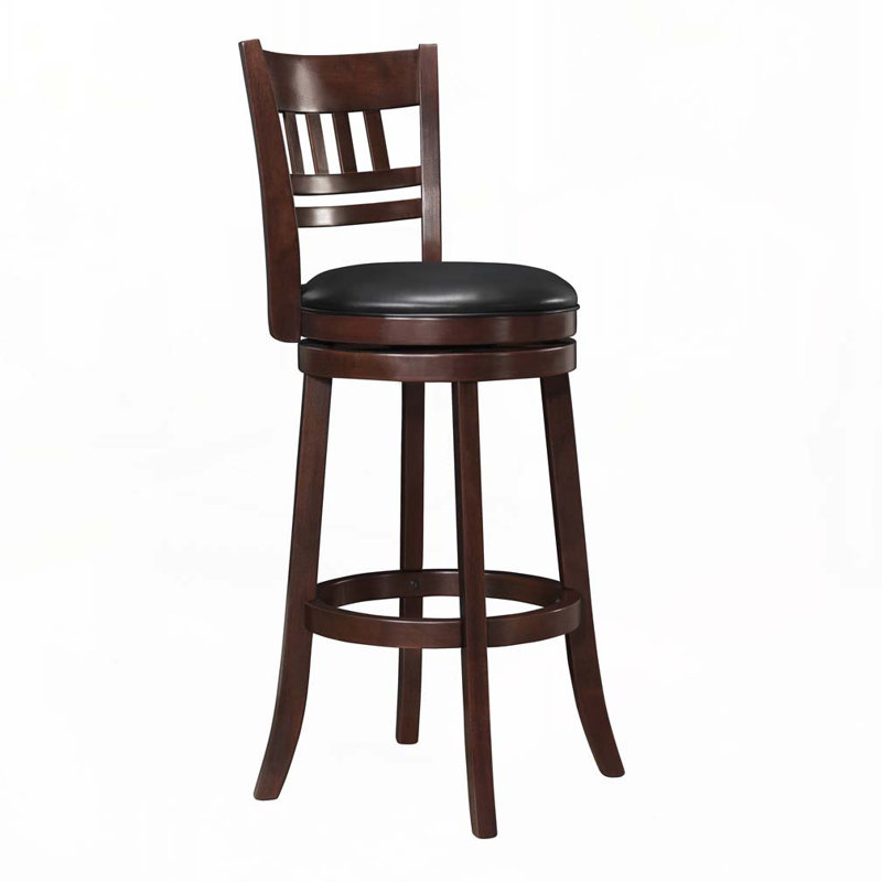 360-Degree Swivel Faux Leather Upholstered Wood Bar Stool  with Back, 43'' H