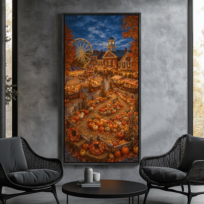 Décoration murale encadrée sur toile, grande taille, pour la chambre principale, célébrant le marché aux citrouilles d'automne.
