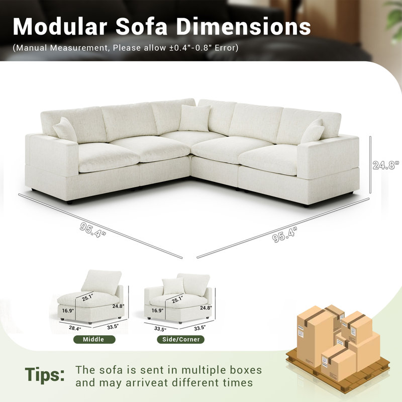 Upholstered Sofa, Cloud Couch Modular Sectional Sofa Couch for Living Room Bedroom, Cream Linen Blend