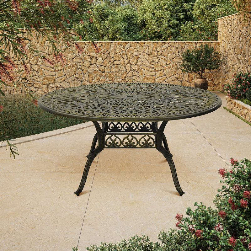 Table de salle à manger extérieure en métal avec trou pour parasol l 59 po Tsolag