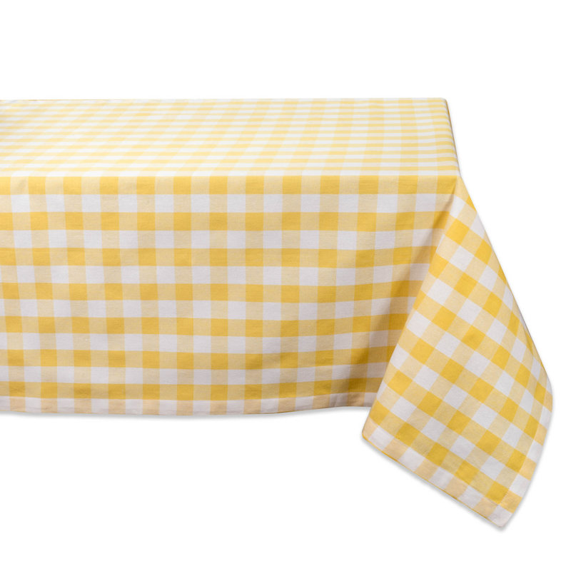 Estacia Checkered 100% Cotton Tablecloth, 84" L x 60" W, Yellow, Gingham