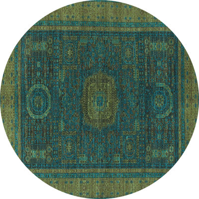 Tapis oriental en laine / polyester tissé à la machine en bleu / jaune / brun